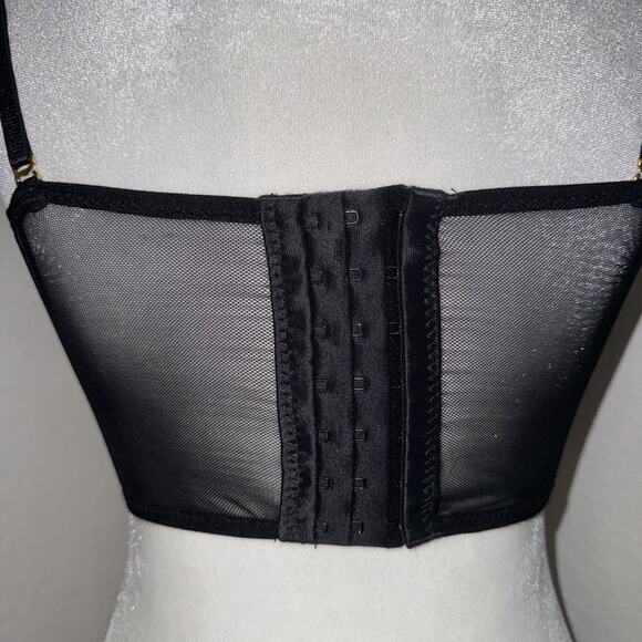 Corset Top Women's Large Black Floral Embroidered Adjustable Straps Hook & Eye - Picture 4 of 8